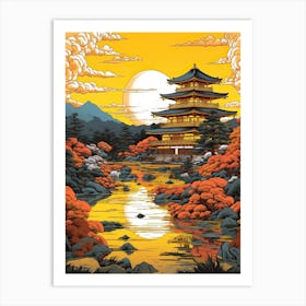 Kinkaku Ji (Golden Pavilion) In Kyoto, Ukiyo E Drawing 2 Art Print