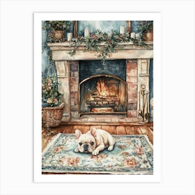 French Bulldog In Front Of Fireplace Art Print