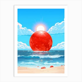 Red Ball On The Beach Art Print