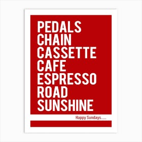 Happy Sundays Road Cycling Cafe Stop Print Red | Bike Wall Art | Bike Print Art Print