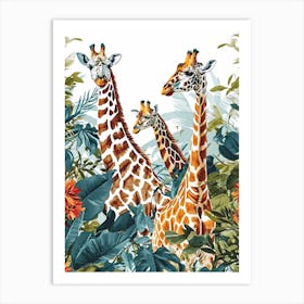 Giraffes In The Leaves Watercolour Illustration 2 Art Print