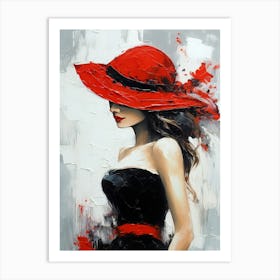 Lady In Red Hat Art Print