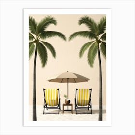 Beach Chairs And Umbrella 1 Art Print