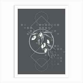 Vintage Olive Tree Branch Botanical with Line Motif and Dot Pattern in Ghost Gray 1 Art Print