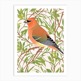 Cedar Waxwing William Morris Style Bird Art Print