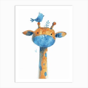 Small Joyful Giraffe With A Bird On Its Head 5 Art Print