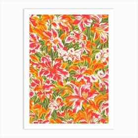 Tiger Lily Floral Print Retro Pattern 2 Flower Art Print