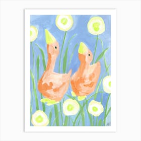 Orange Gees In The Garden Art Print