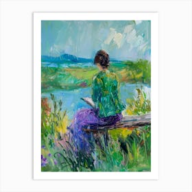 Woman Reading By The Lake Art Print