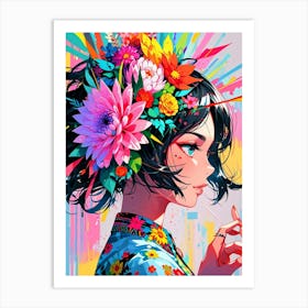 Asian Girl With Flowers Art Print