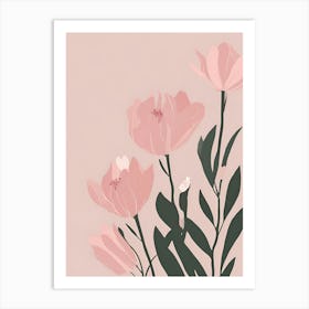 Pink Flowers and leafs Art Print