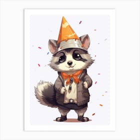 Cute Kawaii Cartoon Raccoon 4 Art Print
