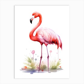Pink Flamingo Watercolour In Autumn Colours 0 Art Print