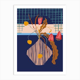 Mid Century Blue Ikebana Art Print