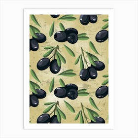 Olives Seamless Pattern Vector - olives poster, kitchen wall art Art Print