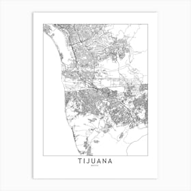 Tijuana White Map Art Print