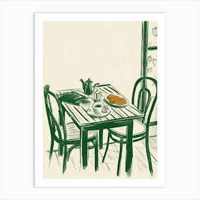 Summertime Breakfast In Spain Green Line Art Illustration Art Print