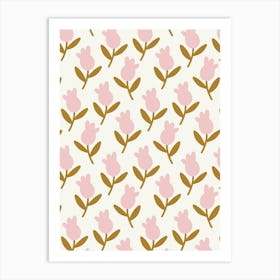 Pink Tulips Floral Pattern Cream Art Print
