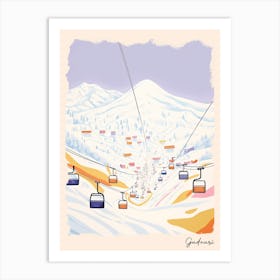 Poster Of Gudauri   Georgia, Ski Resort Pastel Colours Illustration 1 Art Print