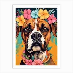 Boxer Portrait With A Flower Crown, Matisse Painting Style 8 Art Print