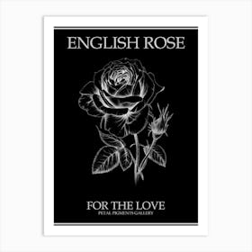 English Rose Black And White Line Drawing 8 Poster Inverted Art Print