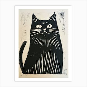 Munchkin Cat Linocut Blockprint 3 Art Print