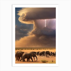 Elephants In The Savannah Art Print