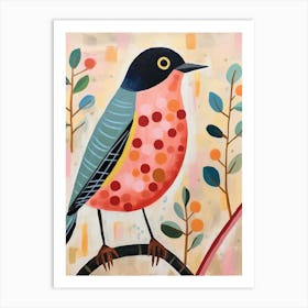 Pink Scandi Robin 7 Art Print