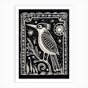 B&W Bird Linocut Kingfisher 3 Art Print