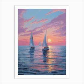 Sailboats At Sunset 18 Art Print