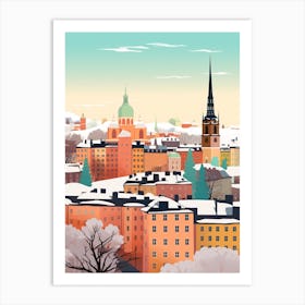 Vintage Winter Travel Illustration Stockholm Sweden 2 Art Print