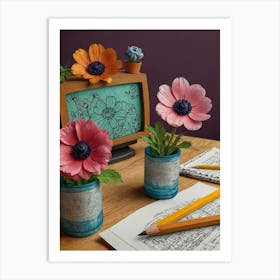 Flowers On A Desk Art Print