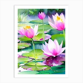 Lotus Flowers In Park Watercolour 1 Art Print