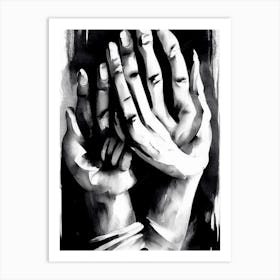 Blessing Hands 1 Symbol Black And White Painting Art Print