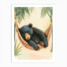 American Black Bear Napping In A Hammock Storybook Illustration 2 Art Print