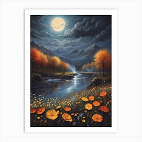 Moonlight Over The River Art Print