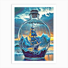 Boat art in glass bottles 2 Art Print