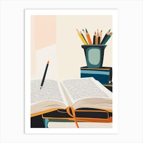 Open Book With Pencils Art Print