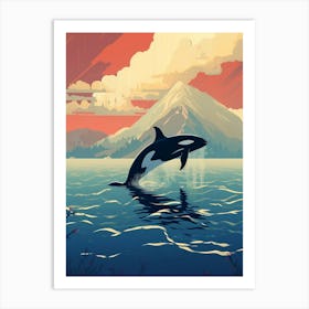 Red Orca Whale Jumping Out Of Water Red Art Print