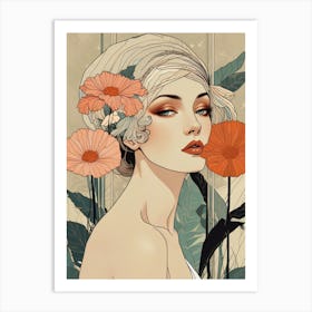 Girl With Flowers Art Print