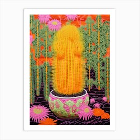 Mexican Style Cactus Illustration Barrel Cactus 3 Art Print