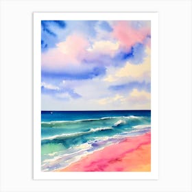Crane Beach, Barbados Pink Watercolour Art Print