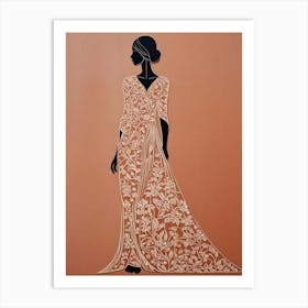 Elegant Clothed Female Silhouette With Floral Design Art Print (1) Art Print