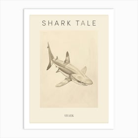 Vintage Shark Pencil Illustration Beige 2 Poster Art Print