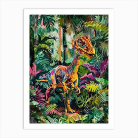 Colourful Dinosaur In The Leafy Jungle Painting Art Print