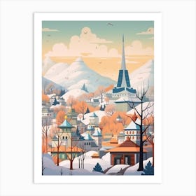 Vintage Winter Travel Illustration Seoul South Korea 2 Art Print