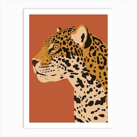 Jungle Safari Jaguar on Red Brown Art Print