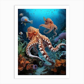 Octopus Searching For Prey Illustration 6 Art Print