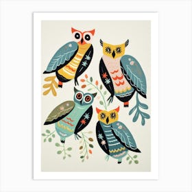 Folk Style Bird Painting Great Horned Owl 2 Art Print