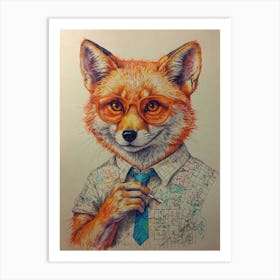 Fox In Glasses 3 Art Print